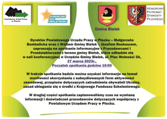 Zdjęcie artykułu Spotkanie informacyjne z Pracodawcami i Przedsiębiorcami z terenu gminy Bielsk